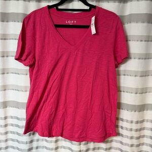 LOFT Women's Bright Pink V-Neck Short Sleeve Tee, Medium